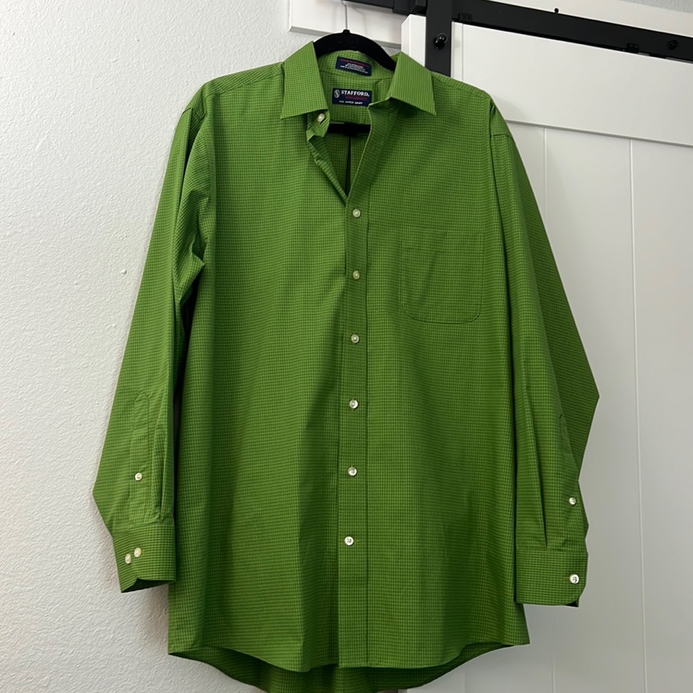 Green gingham Stafford dress shirt neck size 17, arms 34-35